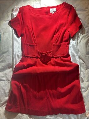 Milly Vibrant Red Short Sleeve Belted Mini Dress